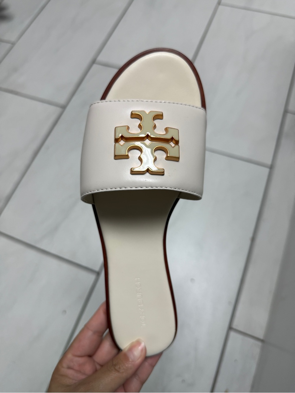 Tory Burch Cream Slide with Gold Logo